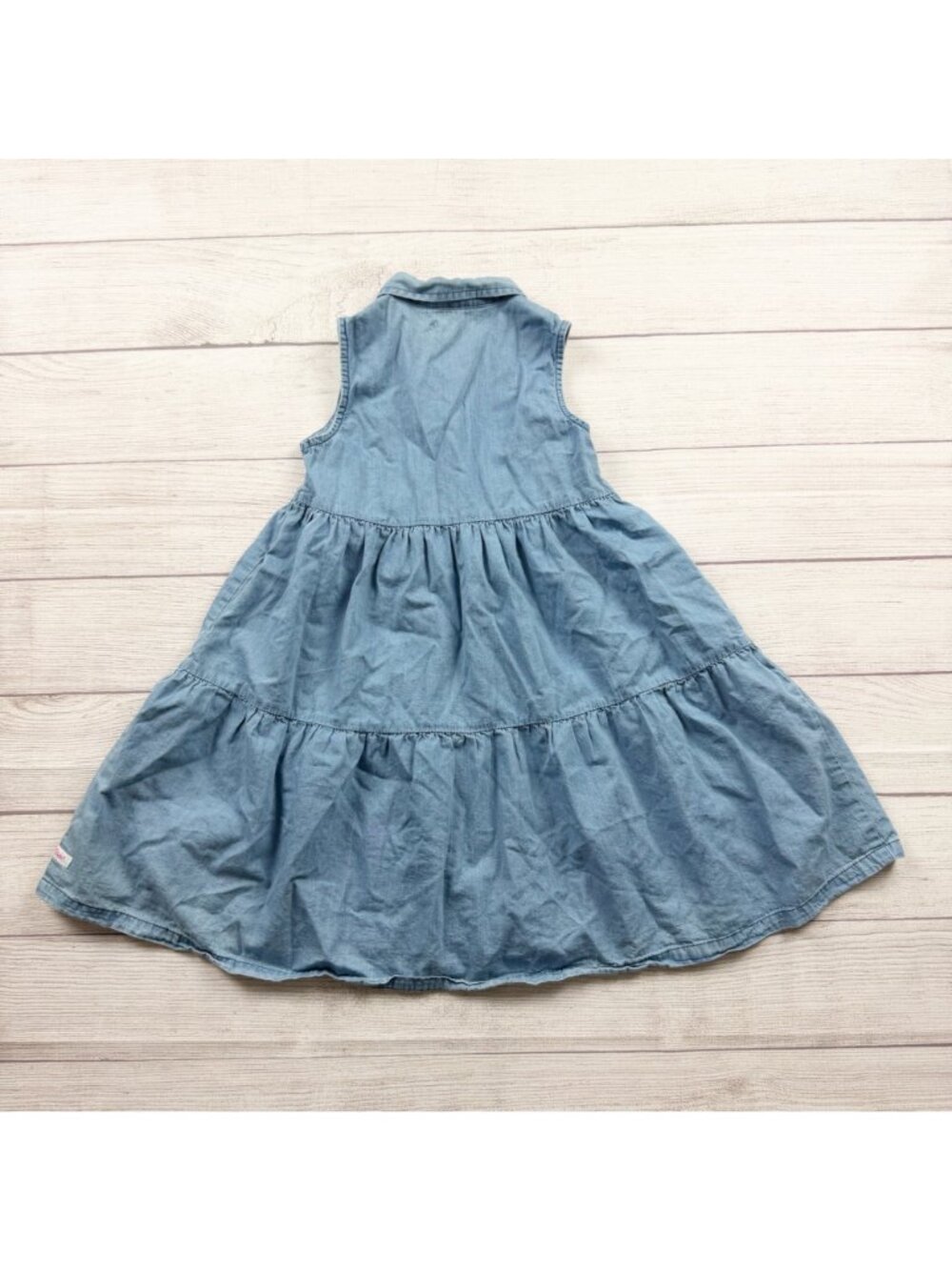 RuffleButts Girls Sleeveless Denim Button Front Tiered Collared Dress 7 - Picture 3 of 3
